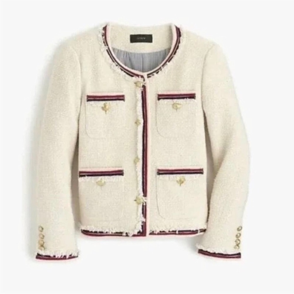 J.Crew Classic Lady Jacket Blazer Tweed Fringy Nautical Americana Size 8